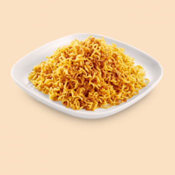 a plate of noodles on a white surface