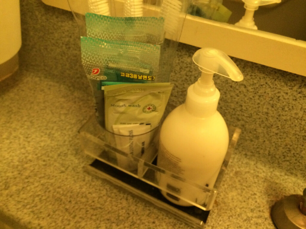 a bathroom items in a holder