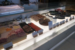 a display of food on a counter