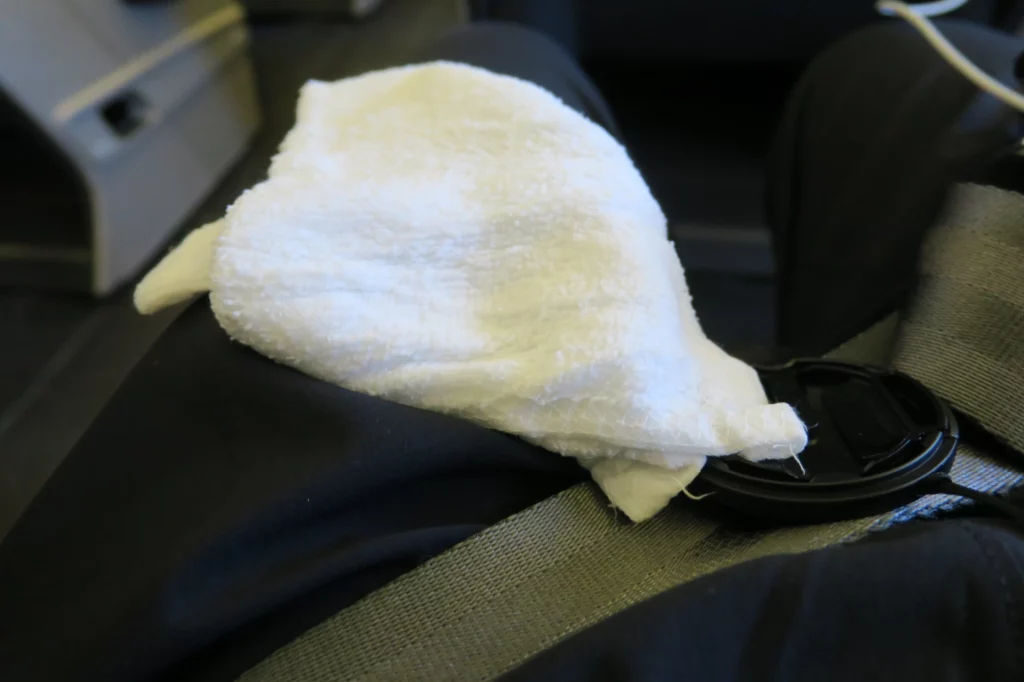 a white towel on a seat belt