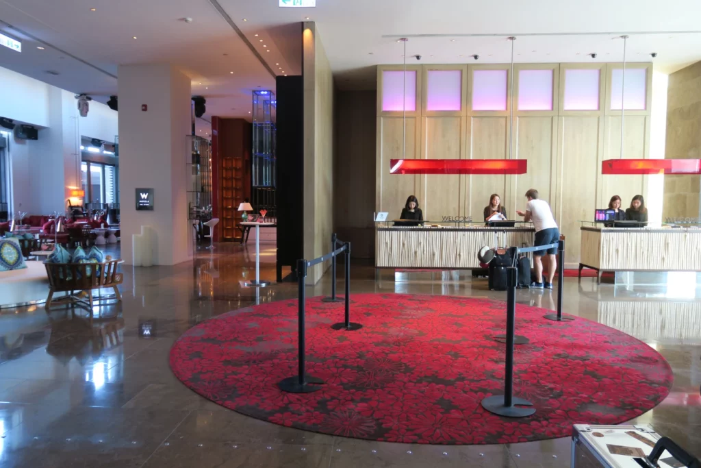 a red carpet in a lobby