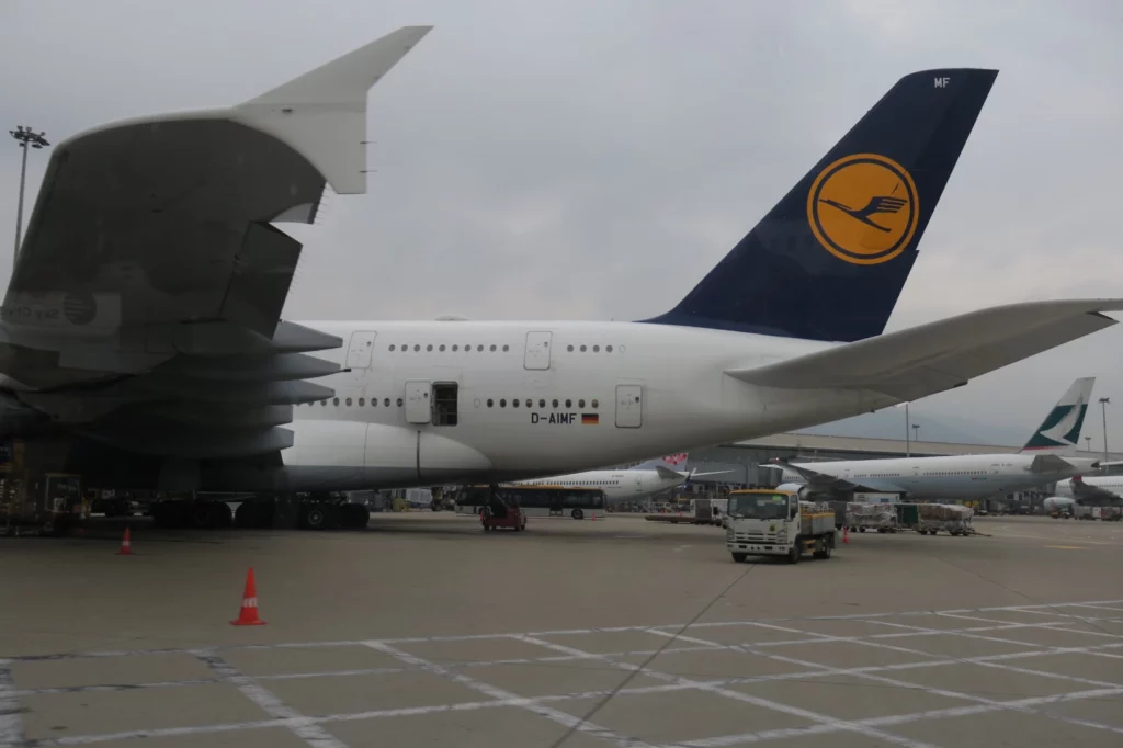 a large airplane parked at an airport