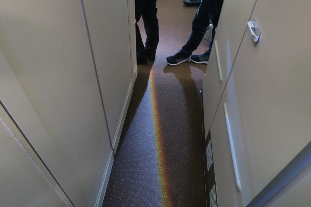 a rainbow in the hallway