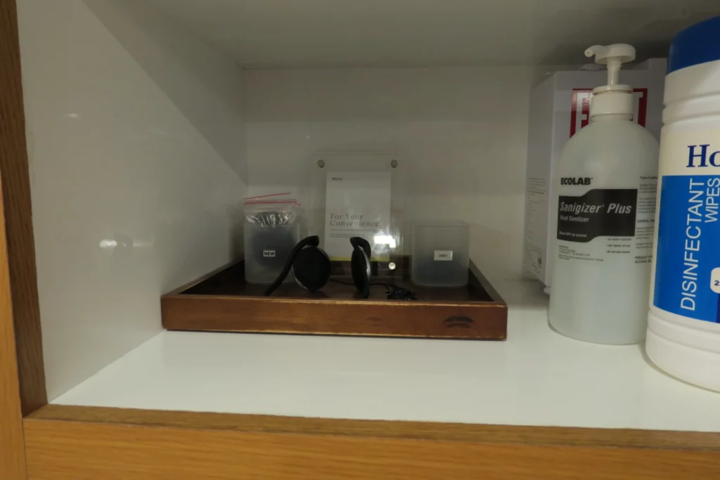 a shelf with items on it