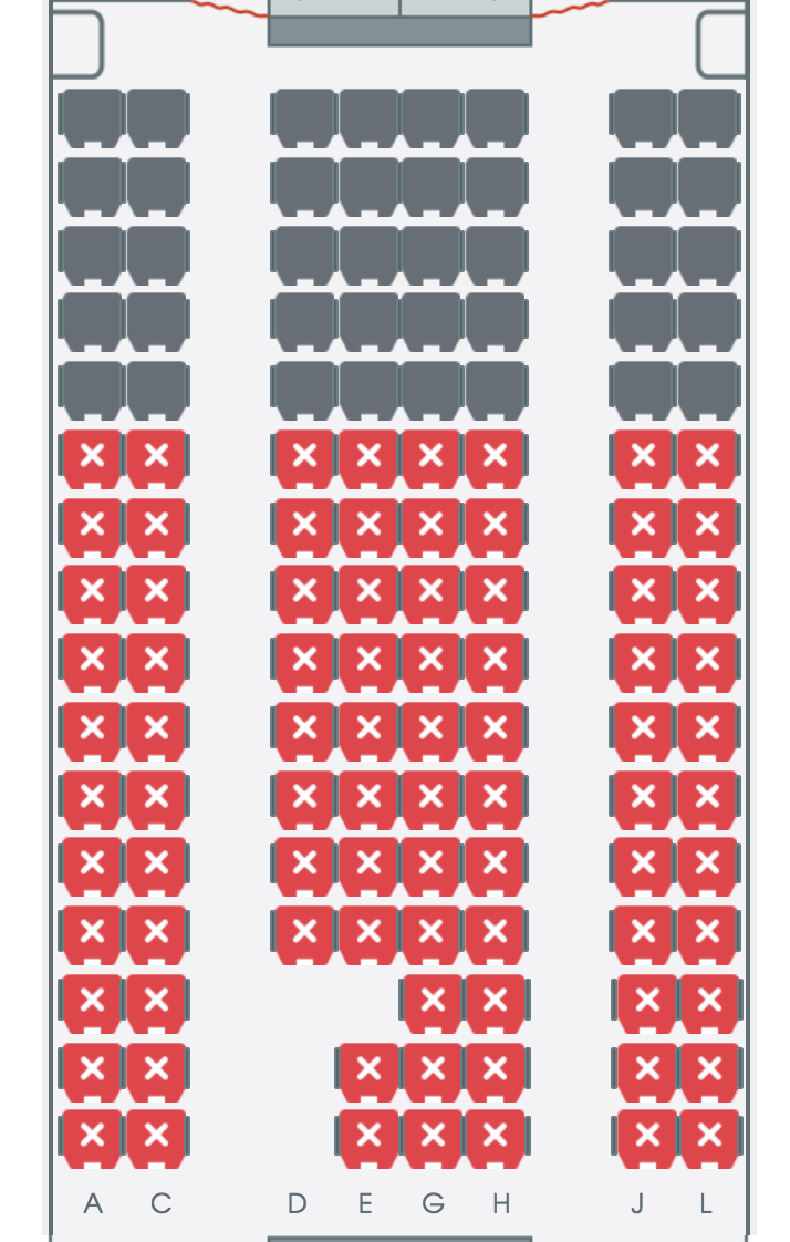 a diagram of seats with red x marks