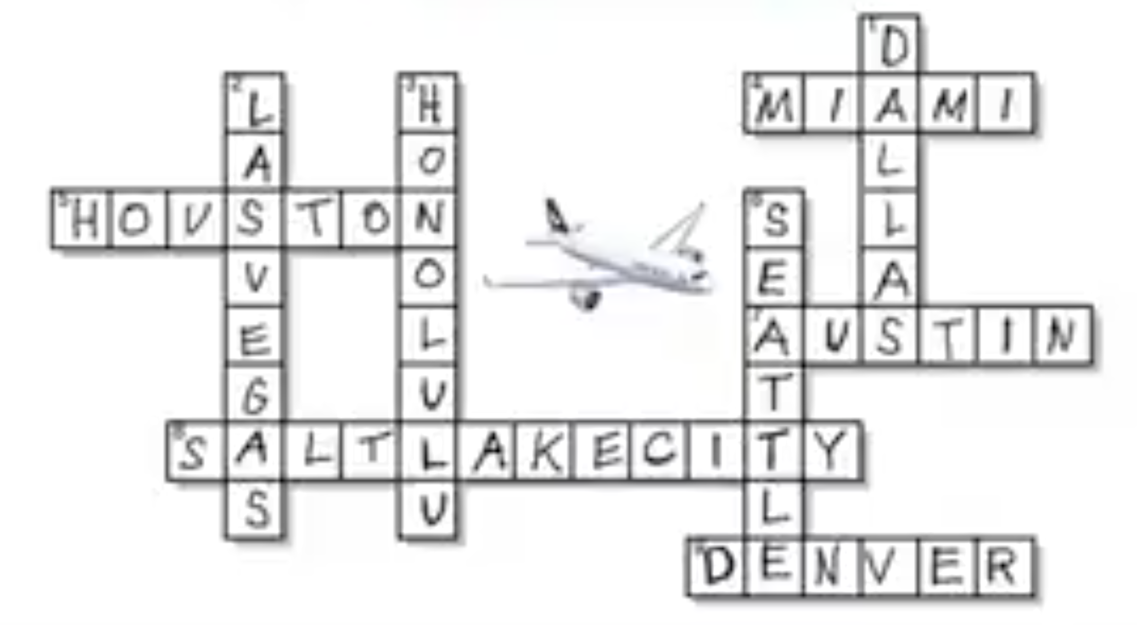 a plane flying over a crossword