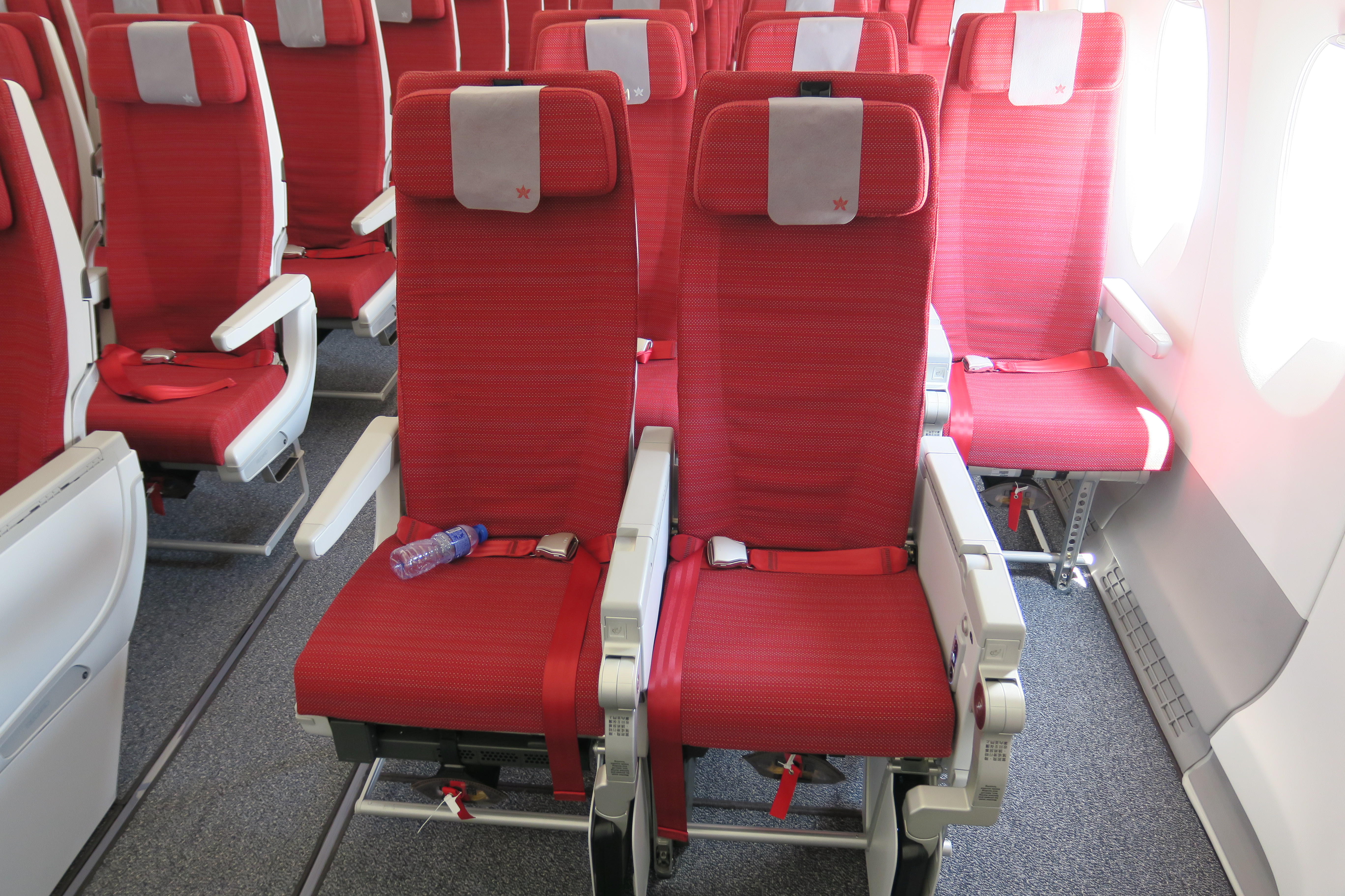 a row of red seats