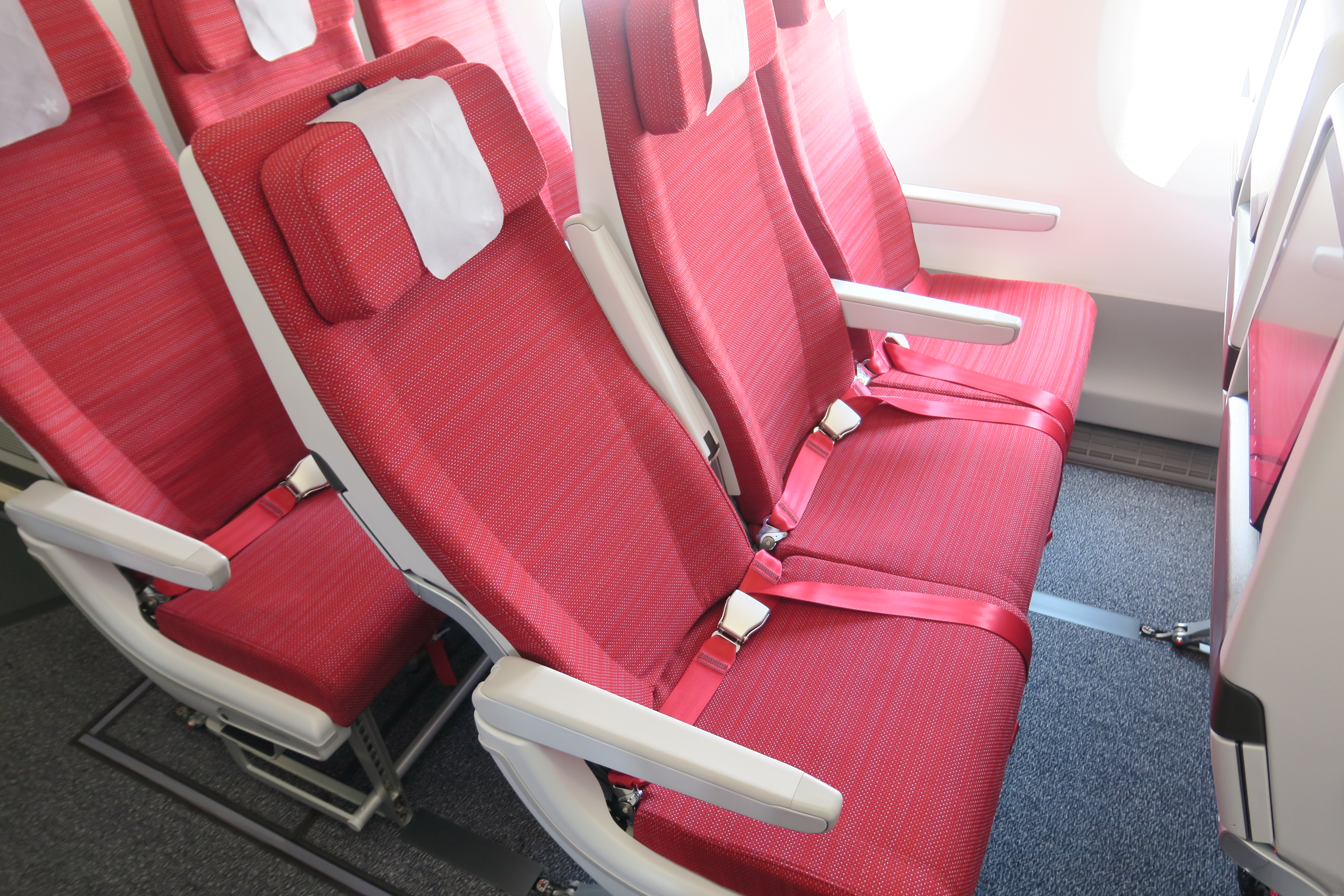 a row of red seats