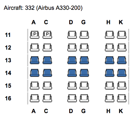 a chart of seats with letters and numbers