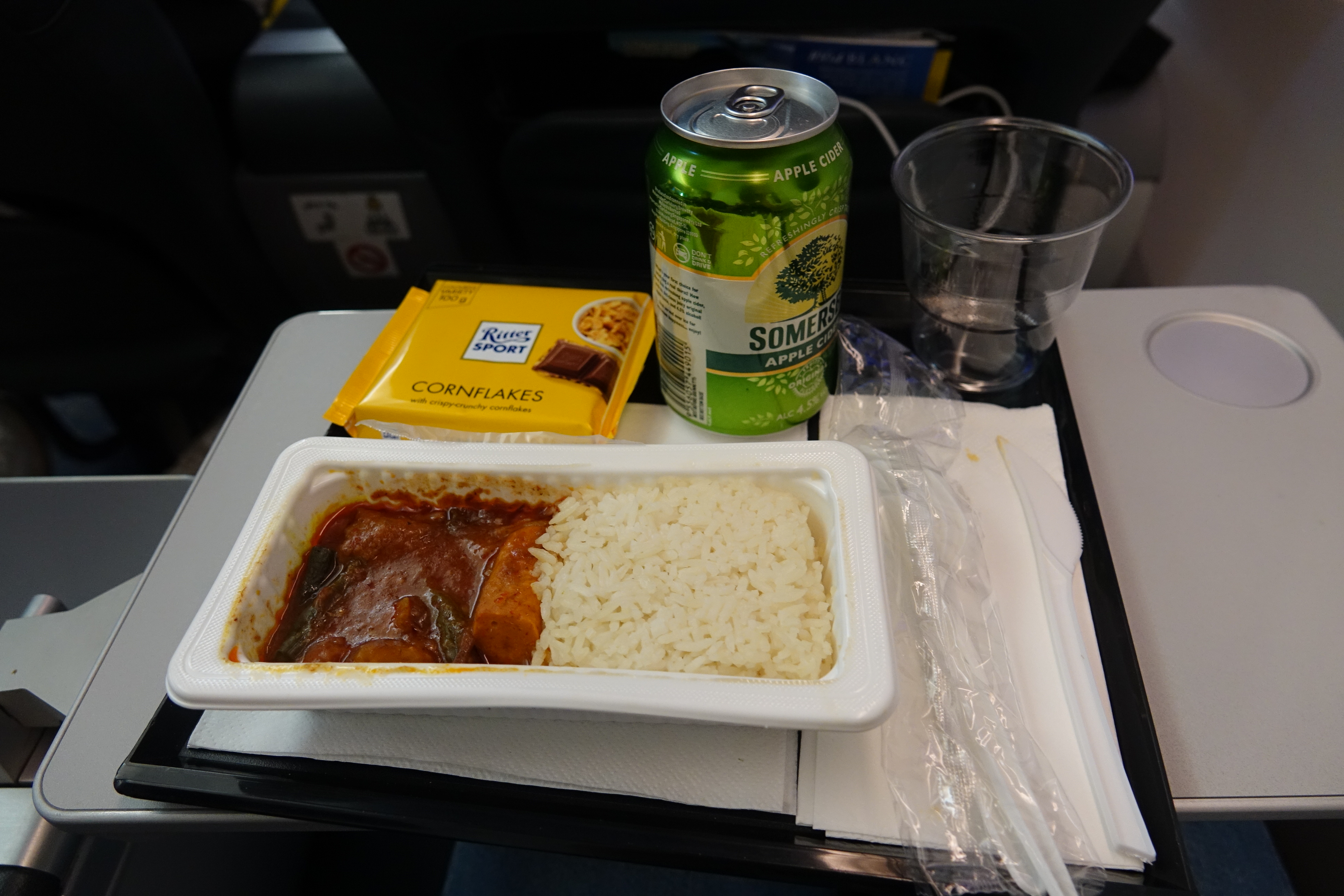 a tray of food and drink on a tray