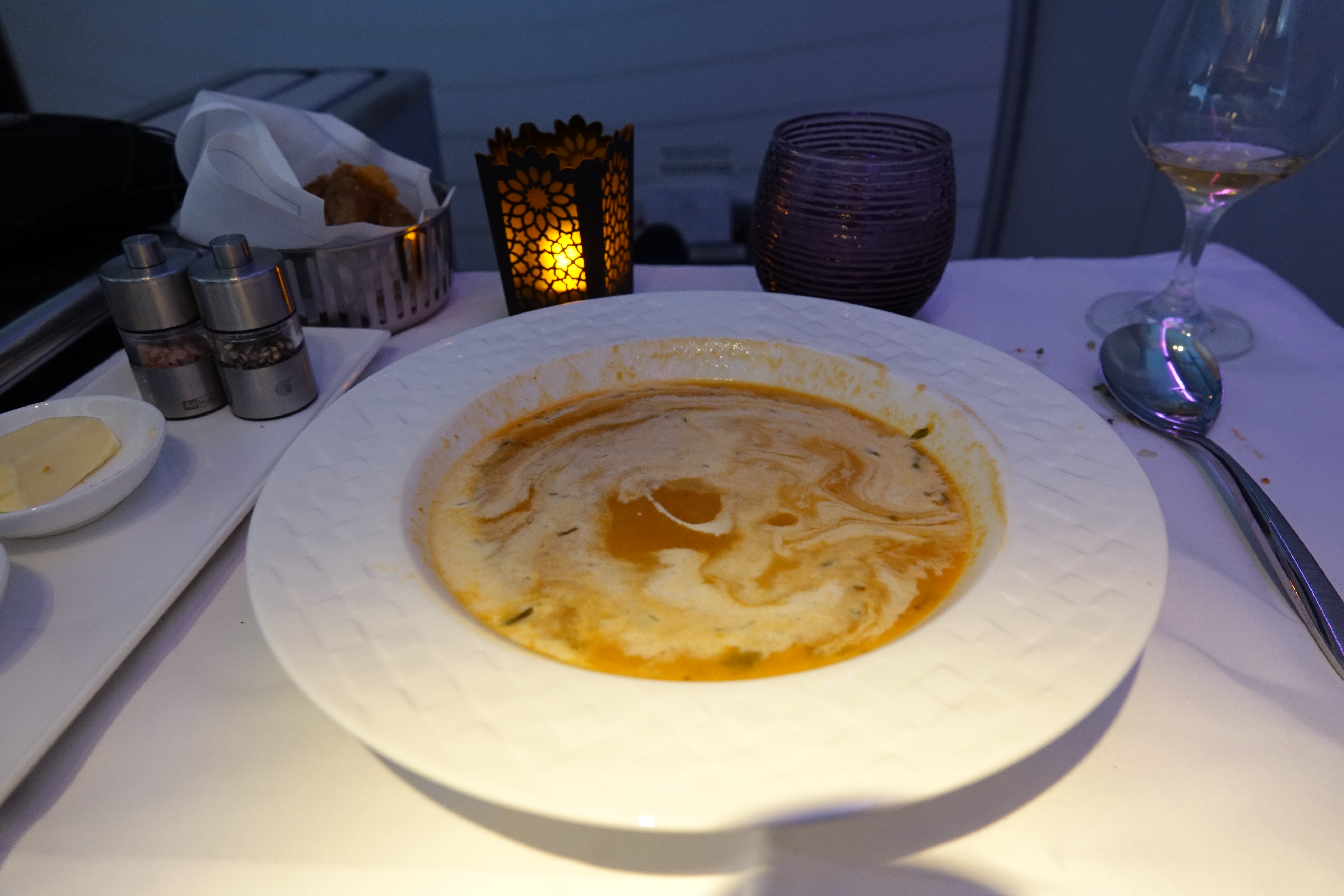 a plate of soup on a table