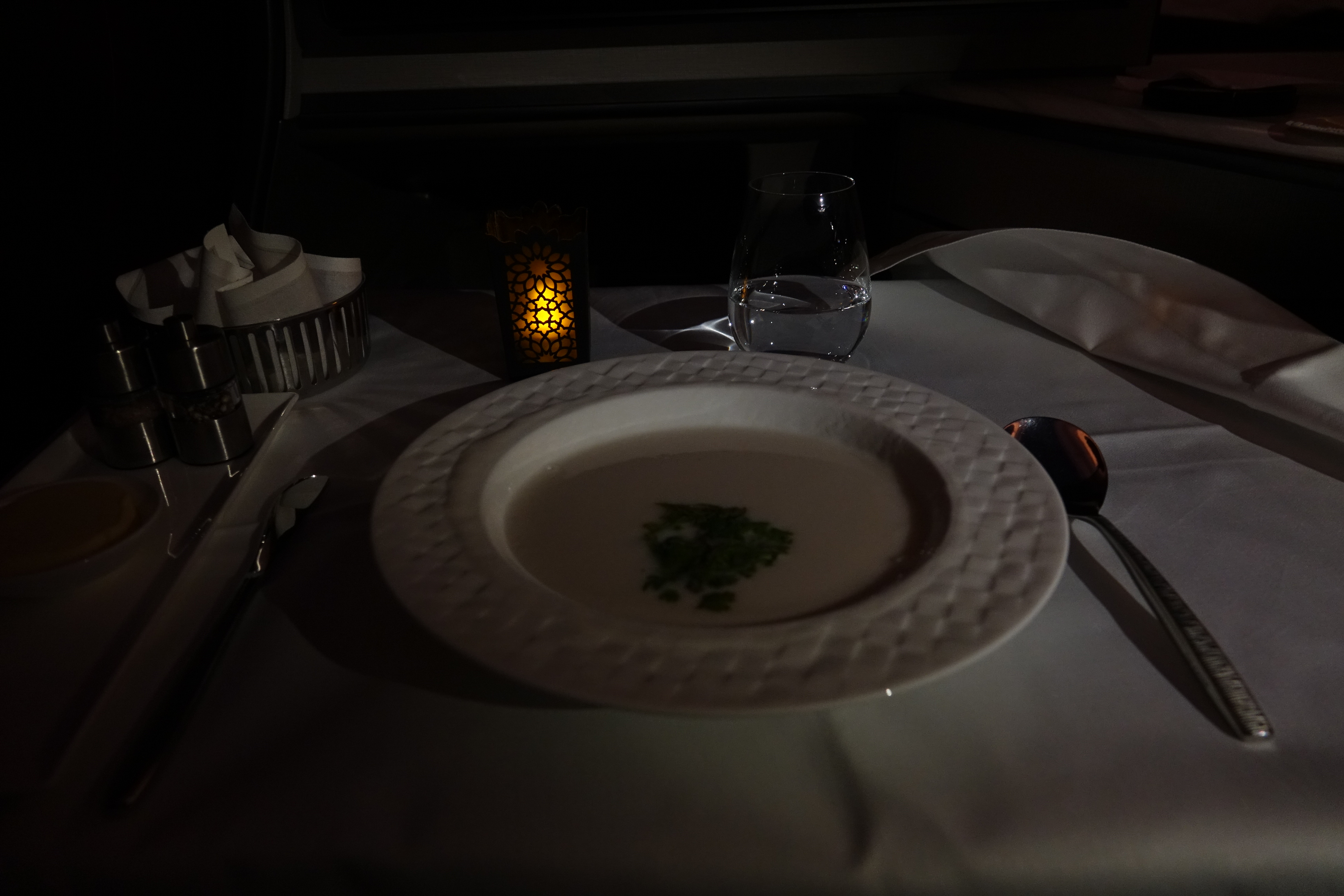 a plate of soup on a table