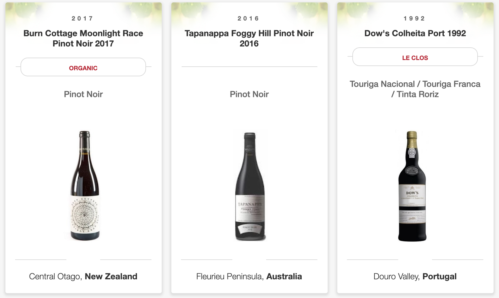 a screenshot of a wine list