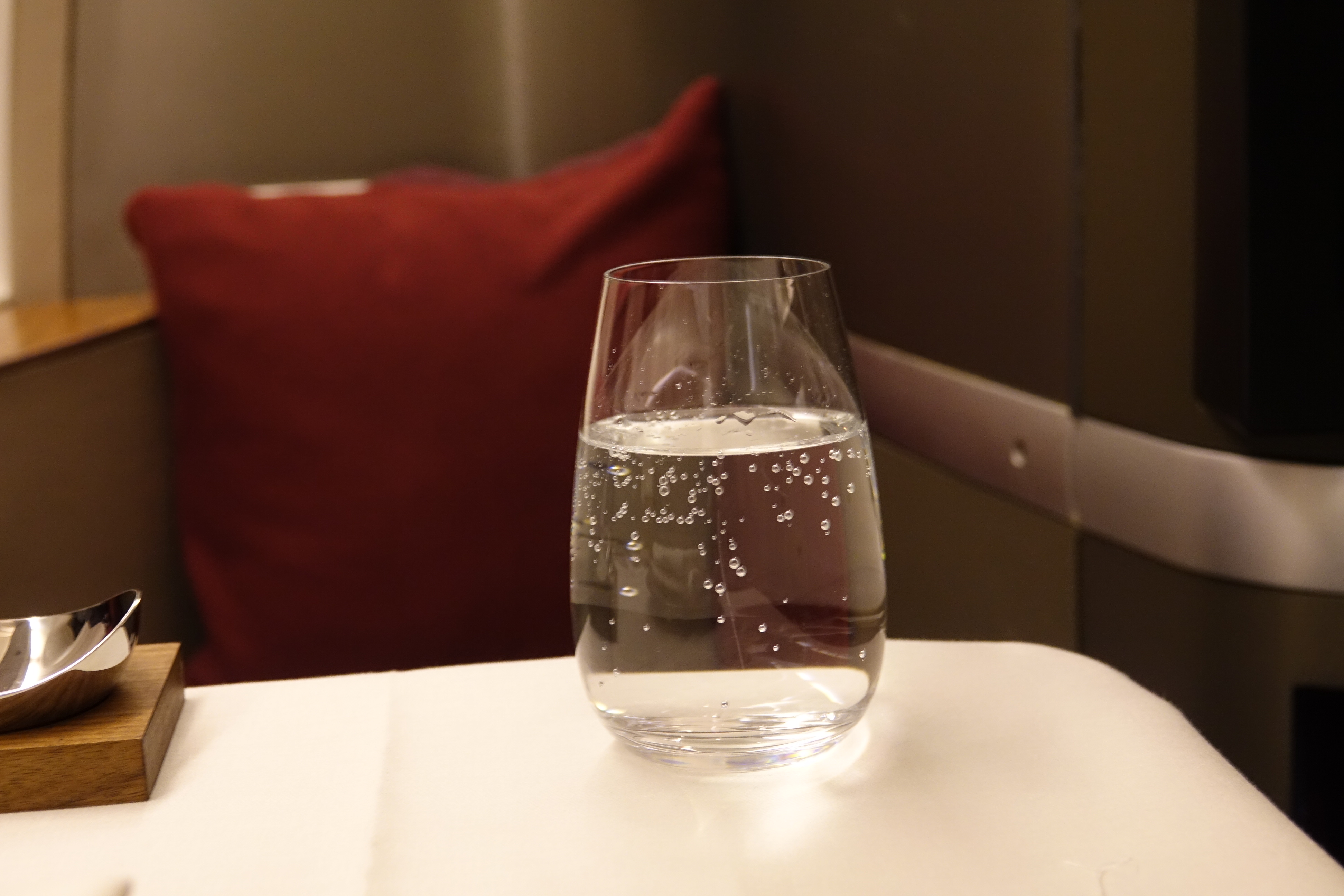 a glass of water on a table
