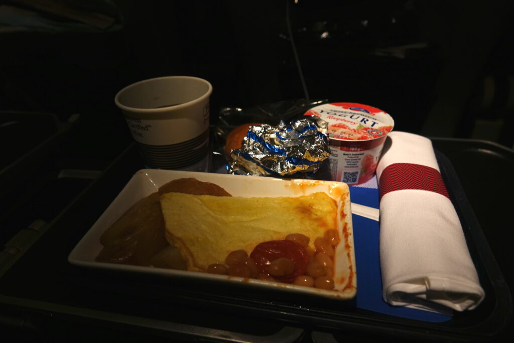 a tray of food and drinks on a table