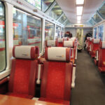 a train with red seats
