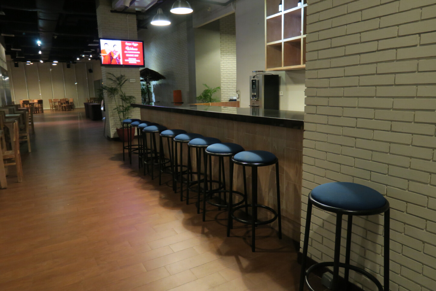 a row of stools in a row