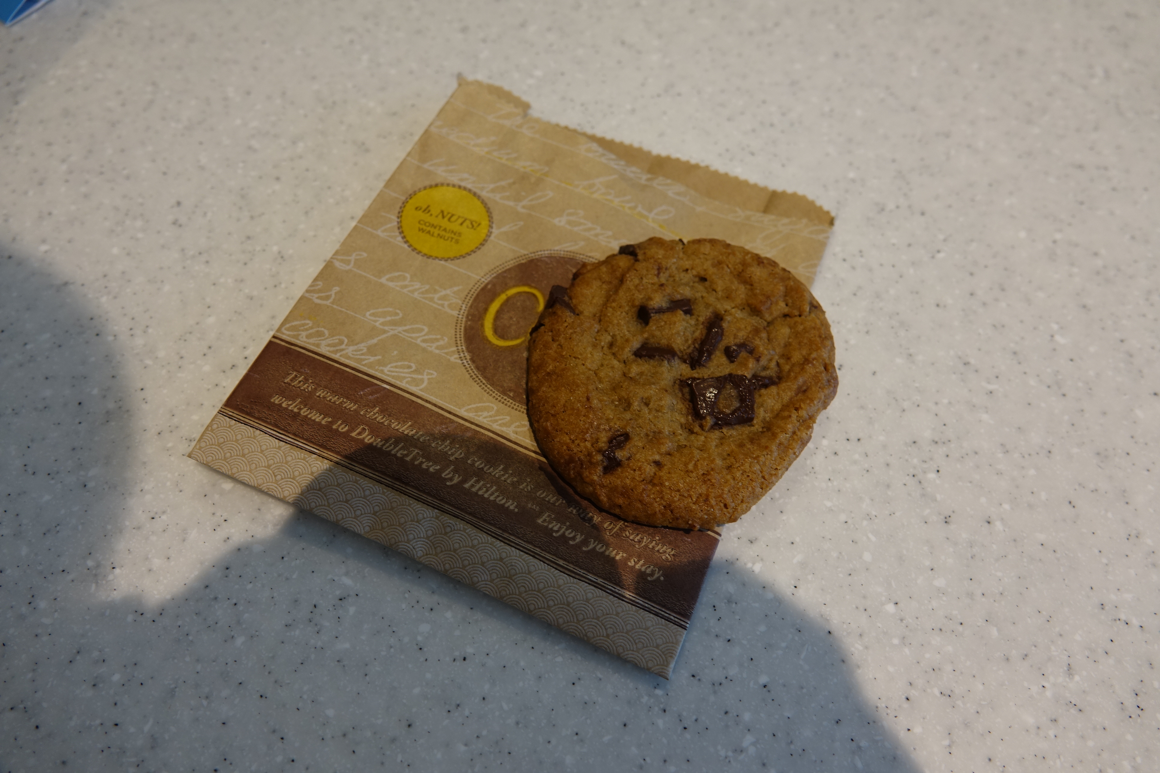 a cookie on a paper bag