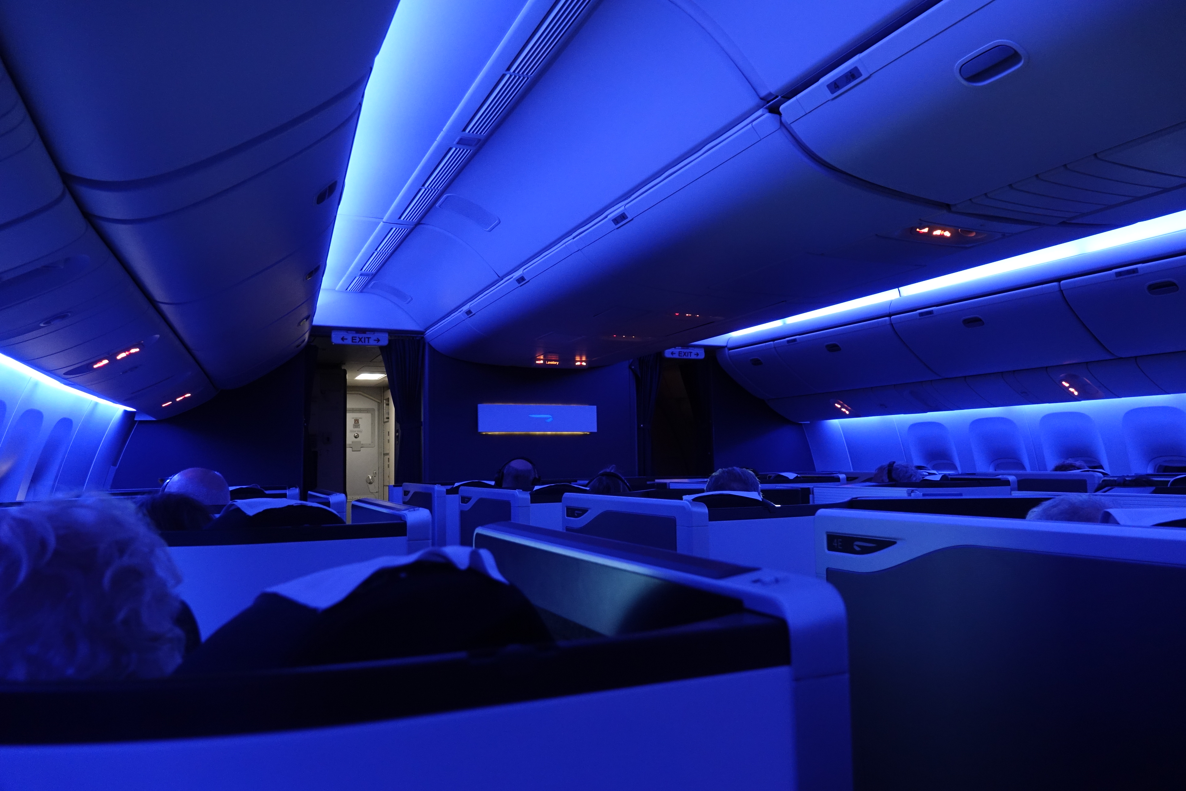 a blue lights on an airplane