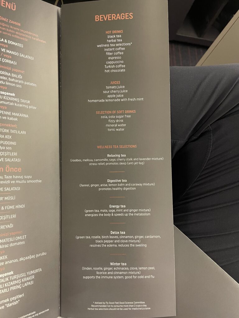 a menu with white text and orange text