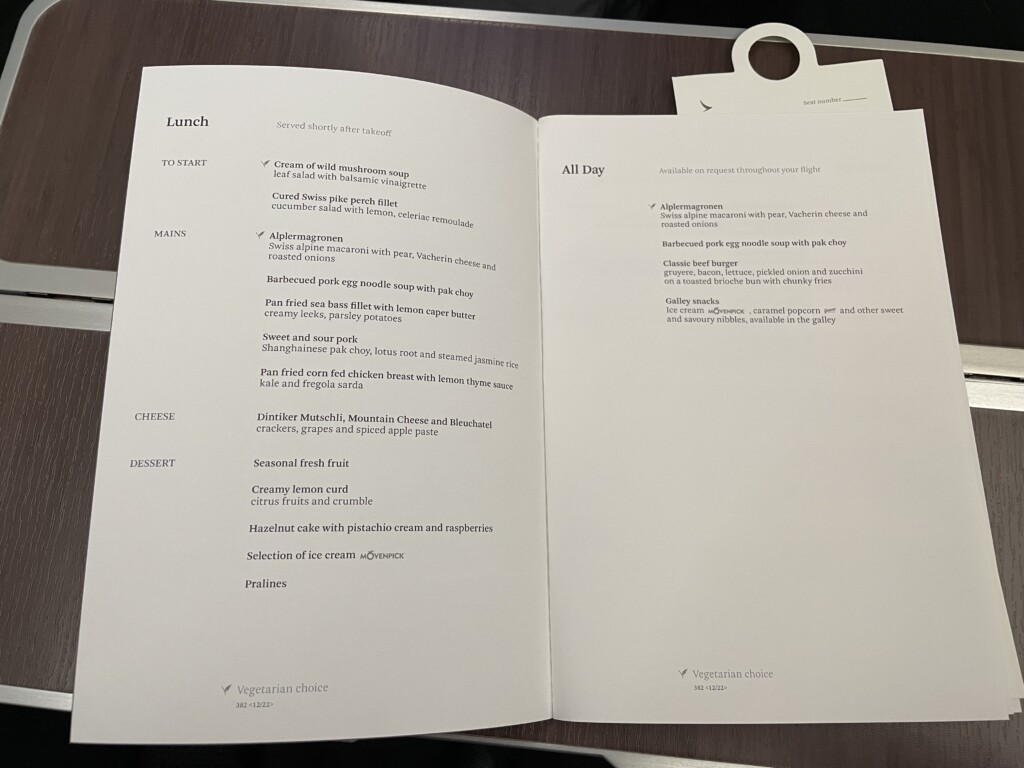 Cathay Pacific A350 Business Class Lunch and Snacks Menu