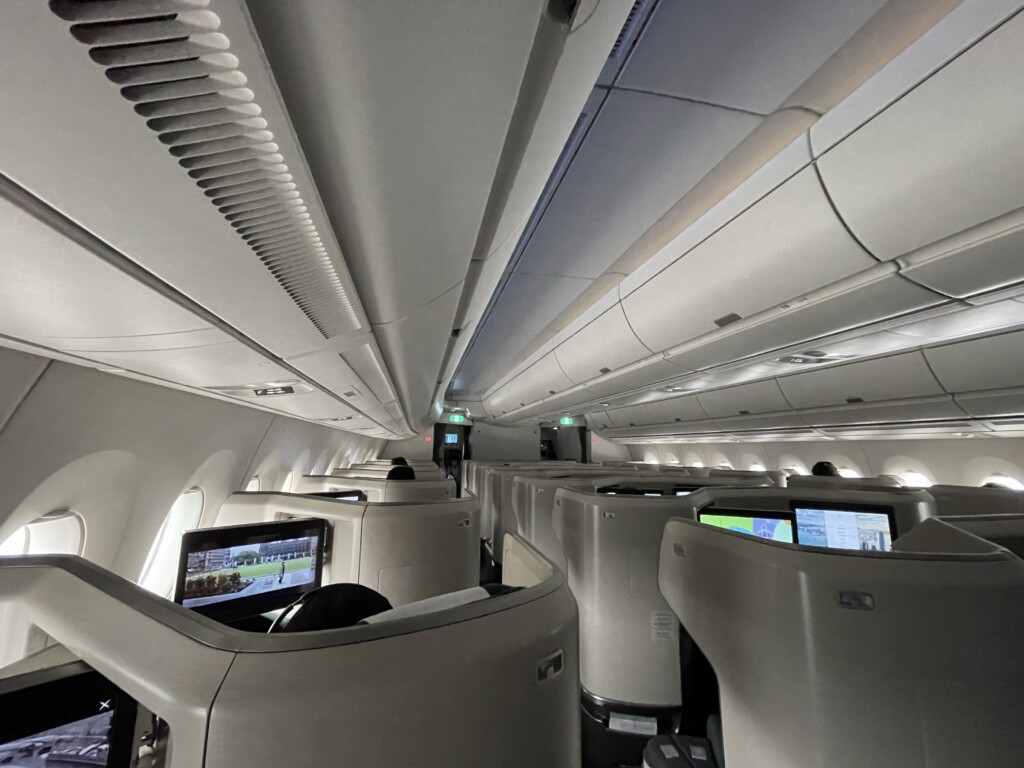 Cathay Pacific A350 Business Class Cabin upon Takeoff