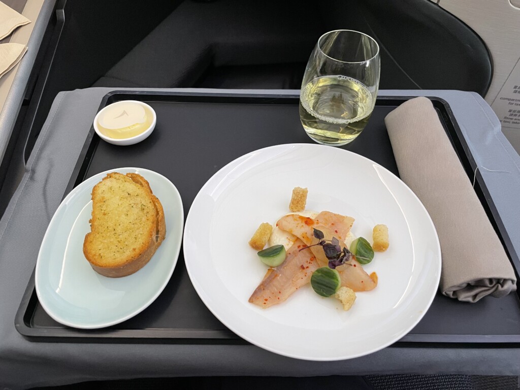 Cathay Pacific A350 Business Class Meal Service Appetiser – Cured Swiss Pike Perch Fillet