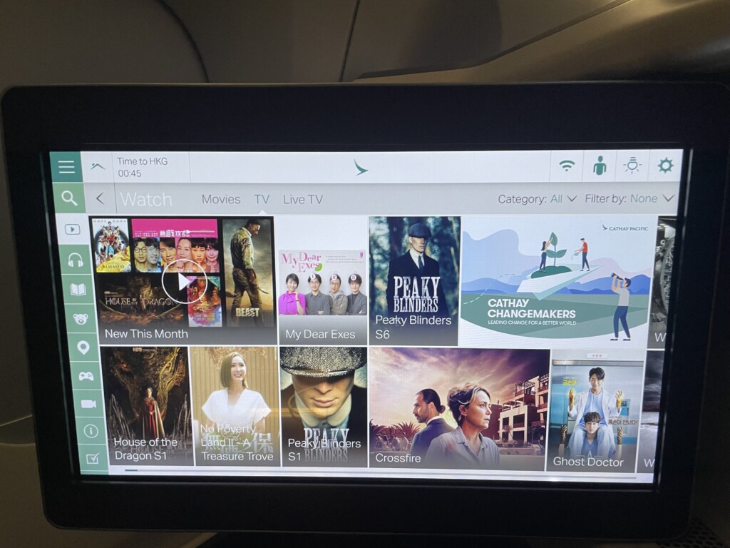 Cathay Pacific A350 Business Class TV Selection