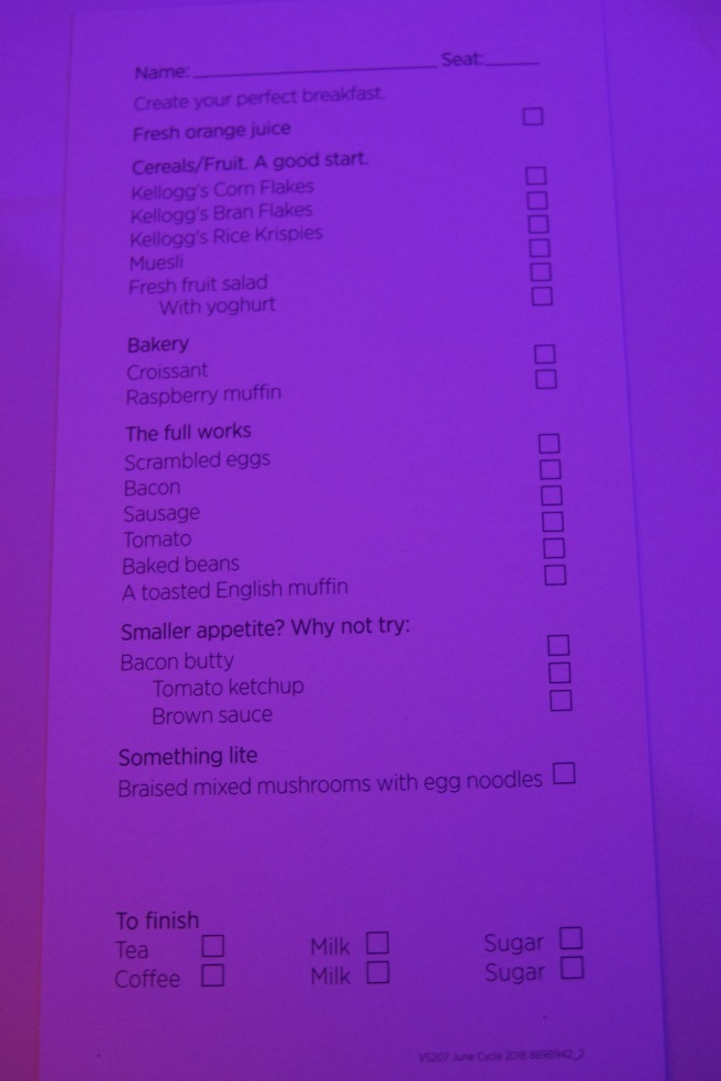 a list of food on a purple surface