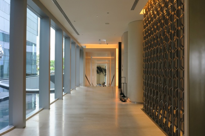 long hallway with large windows