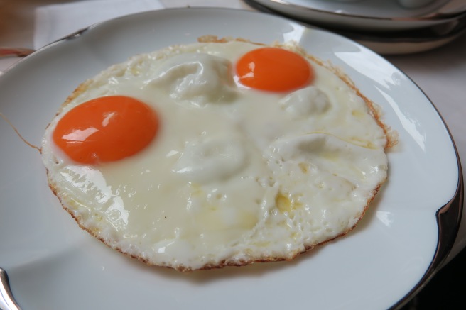 a plate of eggs on a table