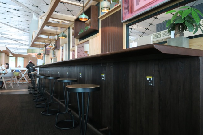 a bar with stools in a restaurant