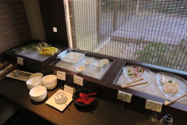 a buffet table with different dishes