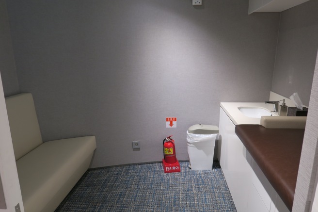 a fire extinguisher in a room