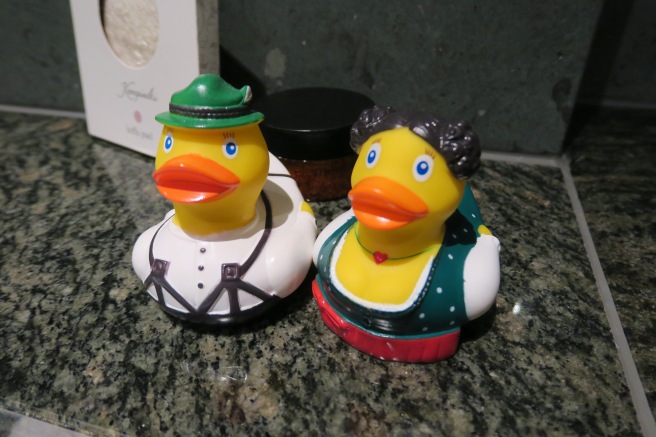 a couple of rubber ducks on a counter