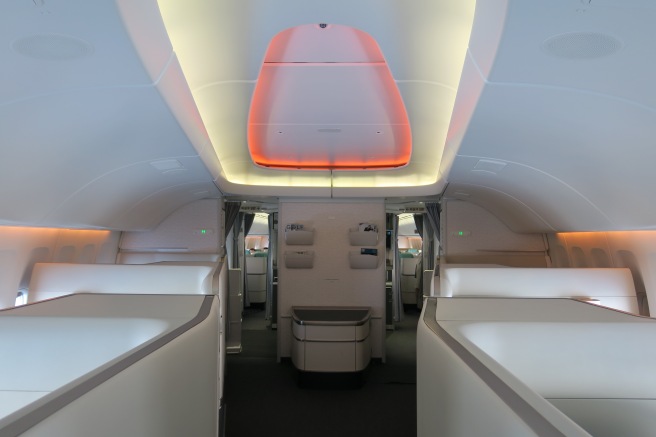 inside an airplane with a red light