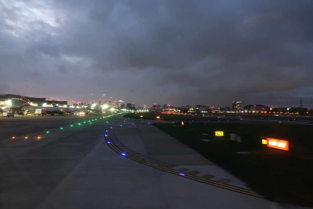 a runway with lights on it