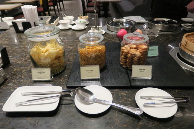 a table with food and utensils