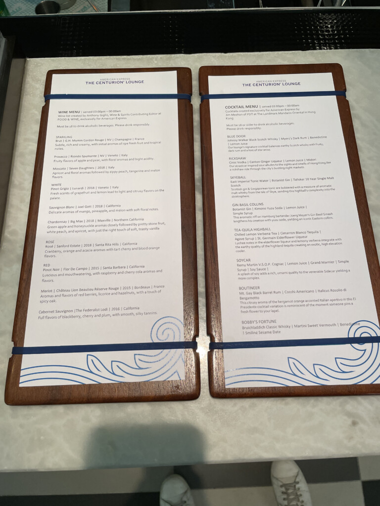 a wood menus with blue bands