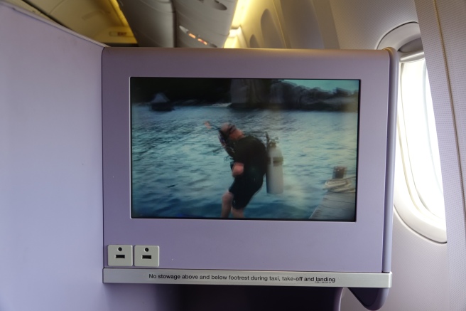 a monitor on an airplane