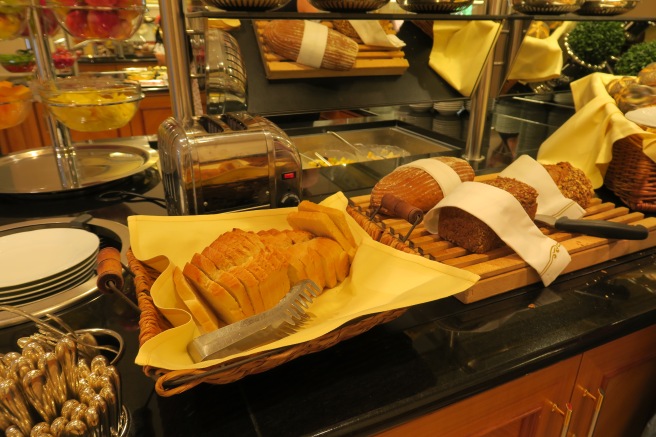 a basket of bread on a counter