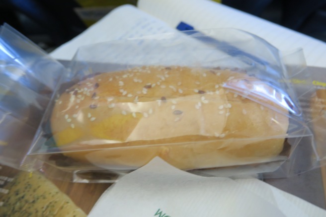 a sandwich in a plastic wrapper