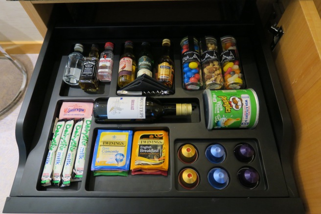 a tray with food and drinks
