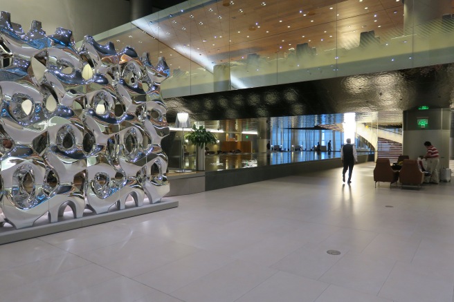 a large sculpture in a lobby