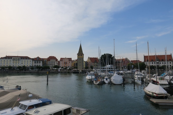 a harbor with boats and buildings