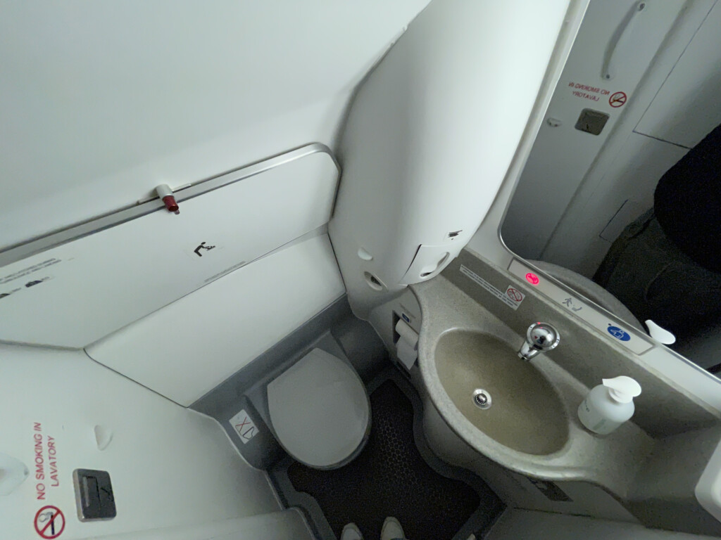 a toilet and sink in a plane