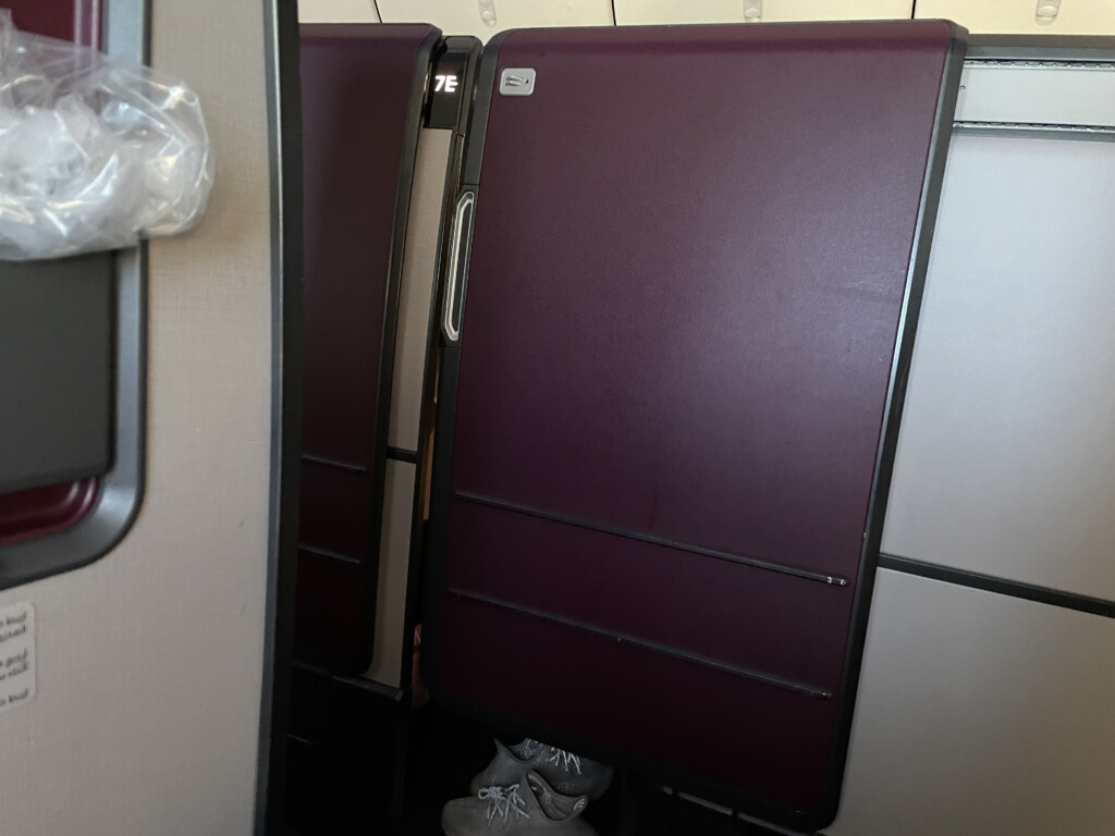 a purple refrigerator on a plane