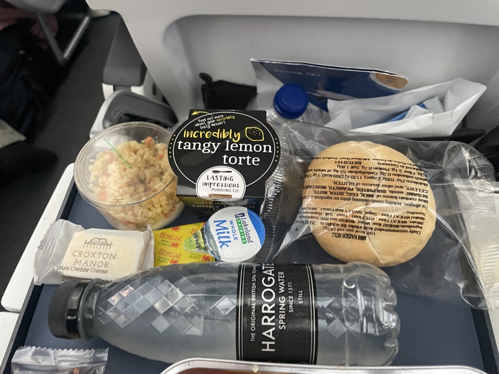food in a tray on an airplane