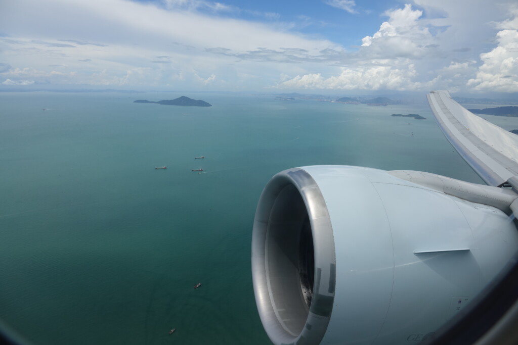 an airplane engine and a body of water
