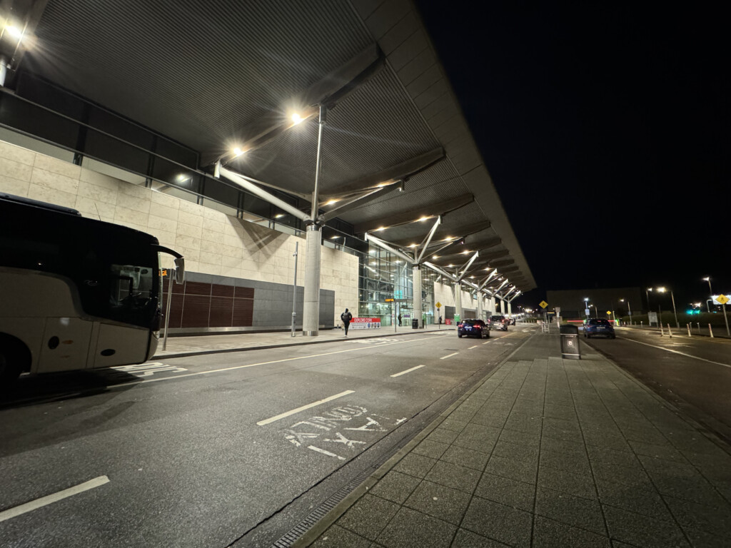 a bus stop at night